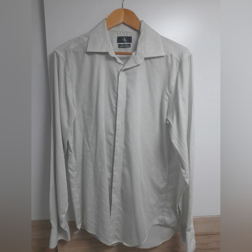 Calvin Klein Men's Light Gray Striped Dress Shirt